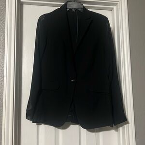 Sz 4 Cabi black lightweight cotton blazer with sheer sleeves
